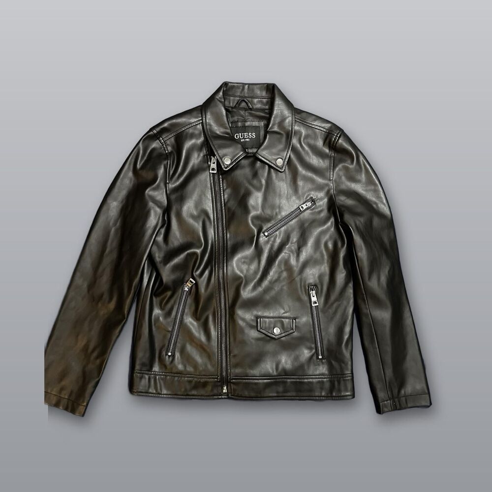 GUESS Faux Leather Jacket Classic Moto Jacket
